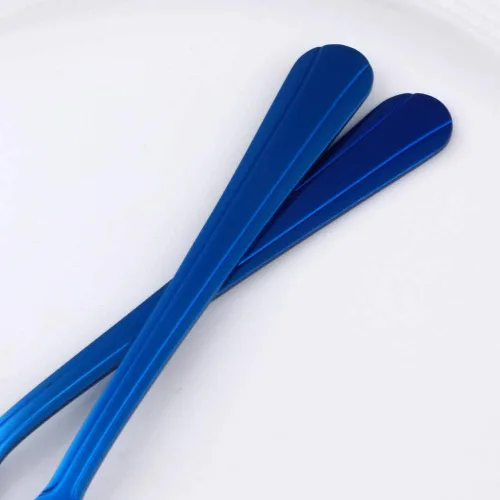 Vista 6 de MINGYU Juego de 12 cucharas de acero inoxidable, elegantes cucharas de sopa azules, cucharas de mesa de 7 pulgadas, cucharas de titanio