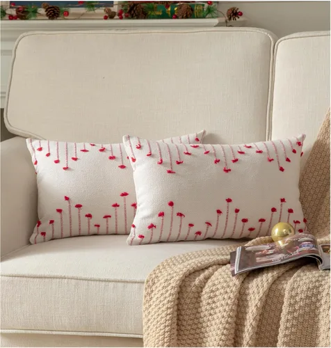 Vista 18 de Caflife Fundas de almohada boho de 18 x 18 pulgadas, juego de 2 almohadas decorativas para cama, fundas de almohada beige con línea negra para sofá