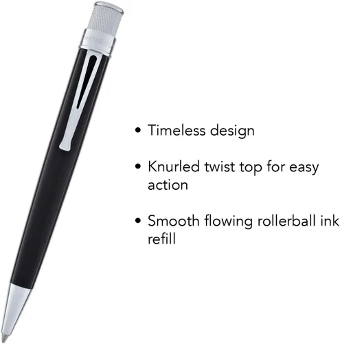 Retro 51 Grabado/Personalizado Tornado Collection 'Negro' Bolígrafo Rollerball con Caja de Regalo - Grabado Personalizado VRR-1301