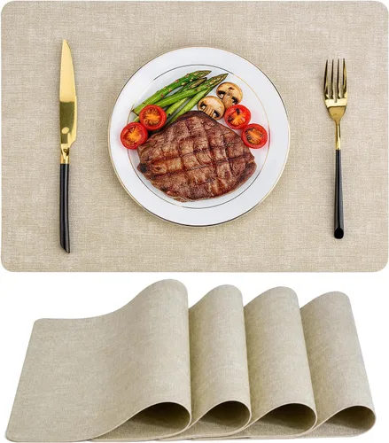 Bacgnyer Juego de 4 manteles individuales, resistentes a las manchas de Beige
