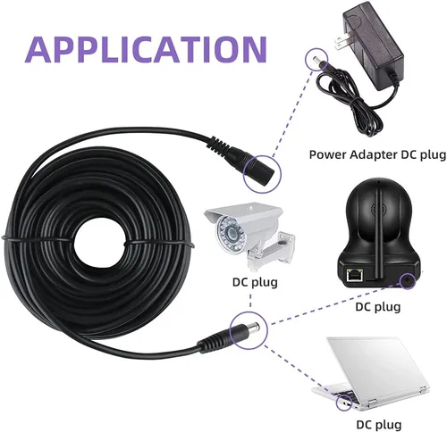 Vista 3 de DC 60 feet 12V Power Adapter Extension Cable 2.1mm x 5.5mm Compatible with DC Adapter Cord Fit for CCTV Security Camera Wireless IP Camera