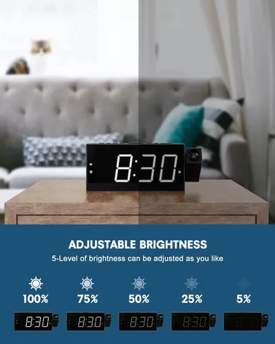 Vista 6 de OnLyee Reloj despertador de proyección para dormitorio, LED digital en techo y pared con carga USB para teléfono, respaldo de batería, proyector