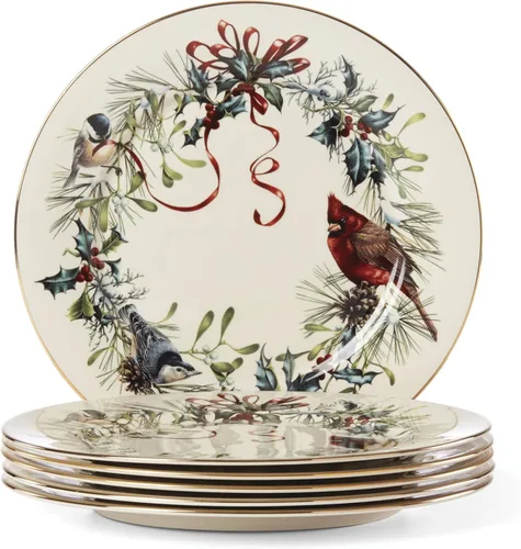 Lenox 835219 Winter Greetings - Juego de 6 platos de cena, 10.75", vajilla navideña, entretenimiento navideño