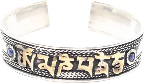 Shamans Market Pulsera tibetana Om Mani Padme Hum plateada ajustable, Ajustable, Metal