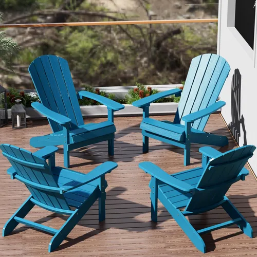 Vista 32 de YEFU Silla Adirondack de plástico resistente a la intemperie, sillas de patio con instalación fácil en 5 pasos, se ve exactamente como madera real