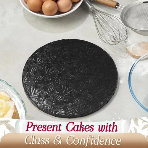 Vista 4 de Cakebon Tablas redondas para tartas – Tambores resistentes de 1/2 pulgada de grosor – Base profesional de 8 pulgadas para bordes completamente Negro