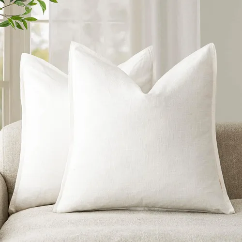 Vista 47 de Foindtower Paquete de 2 fundas de almohada decorativas de lino y liso, funda de cojín decorativa suave, estilo bohemio campestre para silla, sofá