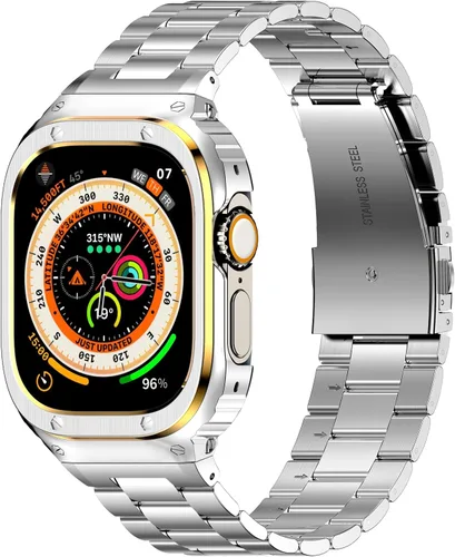 Vista 17 de HASLFM Correa de acero inoxidable con funda compatible con Apple Watch Series 9, 8, 7 (1.614 pulgadas), 6 5 4 SE3/2/1 (1.575 pulgadas), Series 3, 2