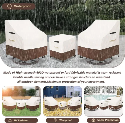 Vista 5 de Cubiertas para juego de muebles de patio Aacabo para 3 piezas de bistró al aire libre, cubierta impermeable 100% para muebles de exterior para 2