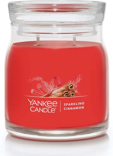 Yankee Candle Sparkling Cinnamon Signature - Vela perfumada en tarro mediano de 13 onzas, de dos mechas, más de 35 horas de combustión, aroma de