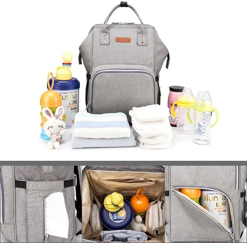 Vista 5 de cjc Mochila para pañales, bolsa de pañales de viaje impermeable con puerto de carga USB para bebés, niñas, bebés, niños, con correas para cochecito