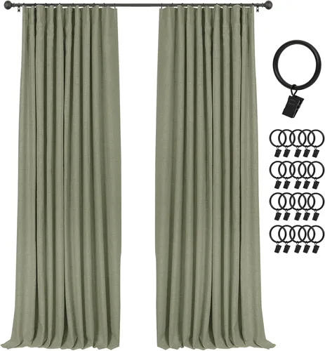 Vista 25 de INOVADAY Cortinas 100% opacas para dormitorio, cortinas opacas de 84 pulgadas de largo, cortinas opacas de lino con anillos de clip, aislamiento