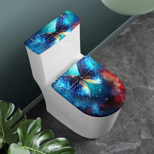 Vista 10 de Ystardream Juego de 2 fundas de inodoro y fundas de asiento de mar profundo, fundas de tapa de asiento de inodoro, fundas lavables para tanque