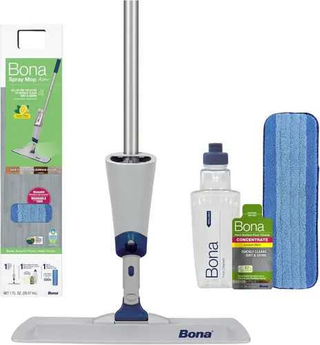 Mopa de rociado Bona Spray Air - Incluye concentrado limpiador multisuperficie para pisos y almohadilla de microfibra - Aroma a menta y limón - Mopa