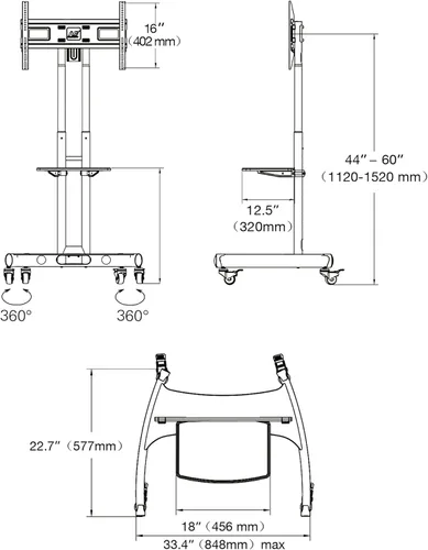 Vista 10 de North Bayou Universal Mobile soporte universal para carro de TV con soporte para pantallas de panel plano plasma LCD LED y pantallas de 32 a 65