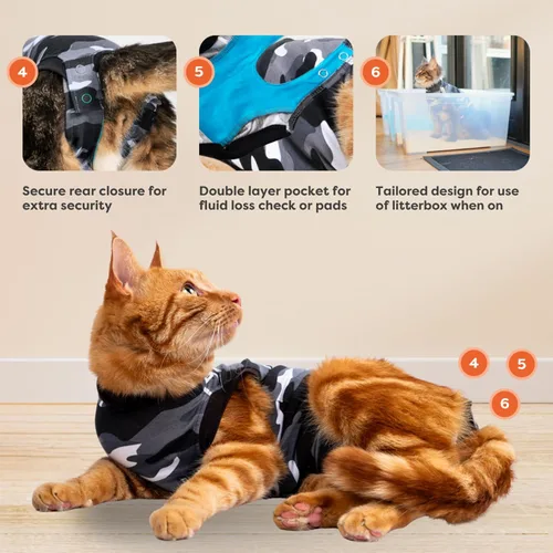Vista 3 de Traje de recuperación de gato de Suitical, negro, XXXS, Negro (Black Camouflage)