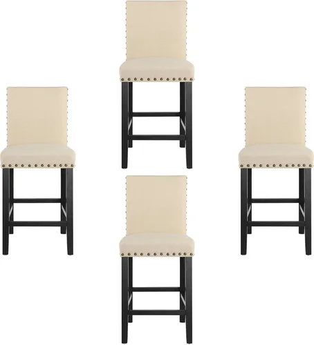 Vista 8 de THKSBOUGHT Taburetes de mostrador para decoración de cabeza de uñas, cojines suaves de 24 pulgadas con patas de madera maciza (juego de 2 beige)