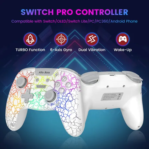 Vista 2 de Switch Pro Controller, Wireless Switch Controller for Nintendo SwitchSwitch LiteSwitch OLED, Switch Remote Gamepad with Adjustable RGB Light Wake Up