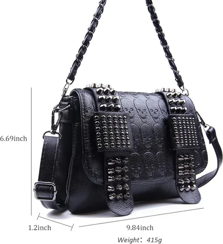 Vista 5 de SUKUTU Womens Punk Skull Rivet Shoulder Bag PU Leather Goth Crossbody Bag with Chain Wallet Purse for Girls