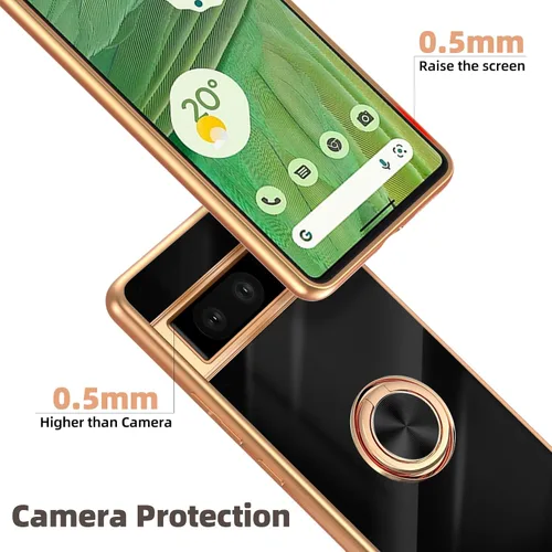 Vista 3 de Funda para Google Pixel 7 Pro para mujer, galvanoplastia, borde dorado, elegancia de lujo, parte inferior de un solo color, cubierta de protección