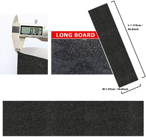 Vista 2 de Hoja de cinta de agarre para patineta, 45.2 x 10.6 pulgadas, sin burbujas, impermeable, scooter, cinta de agarre para longboard, papel de lija