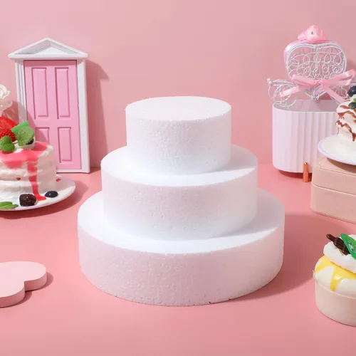 Vista 9 de DOITOOL Juego de 3 moldes redondos de espuma de 7.87 pulgadas para decoración de fondant y práctica de tuberías, para boda, cumpleaños, exhibición