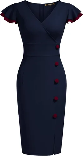 Vista 5 de Miusol Vestido de Noche Vintage con Cuello en V Profundo Estilo Naval para Mujer de Lápiz