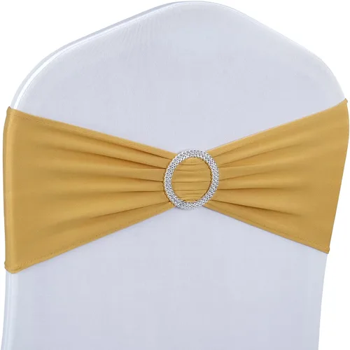 LEBENGURU Bandas para silla de elastano doradas, 30 lazos elásticos de alta calidad con deslizadores para decoración de banquete de boda, fiesta
