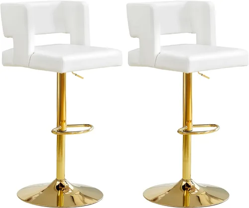 Vista 33 de Juego de 2 taburetes de bar de altura de asiento ajustable de 26-35 pulgadas, taburete giratorio de altura de mostrador con cojín de cuero, sillas