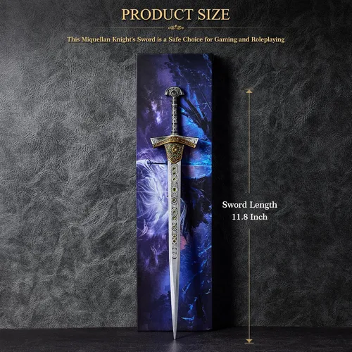 Vista 2 de RACEROCKET Eldens Rings Miquellan Knight's Sword Model - Espada de metal de 11.8 pulgadas con soporte de exhibición, espadas de artes marciales