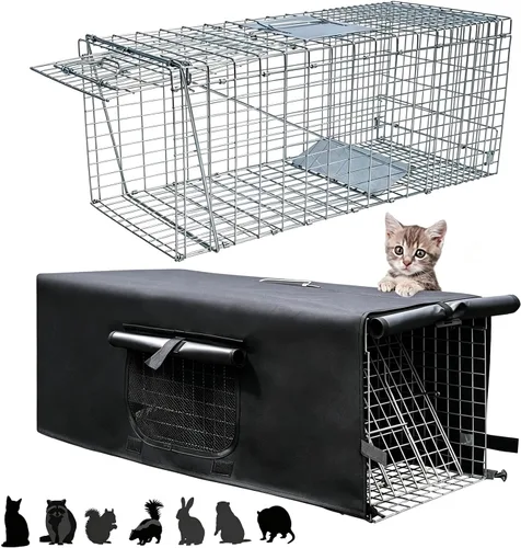 HiCaptain Jaula de trampa de animales vivos con cubierta trampa plegable de Jaula de trampa con cubierta de ventana