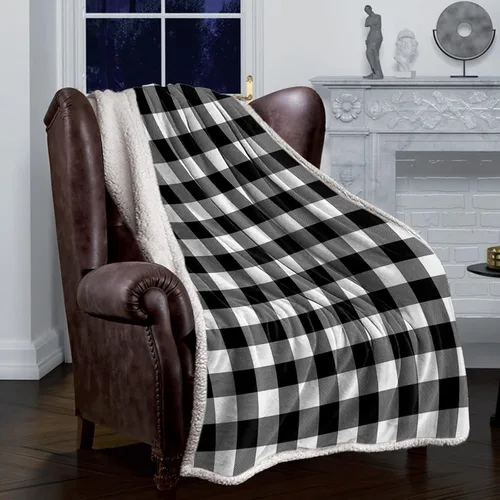 SEVENBABU Fleece Throw Blanket for Couch - Modern Black and White Buffalo Check Plaid Lightweight Bed Blanket Plush Blanket Fleece Reversible Warm