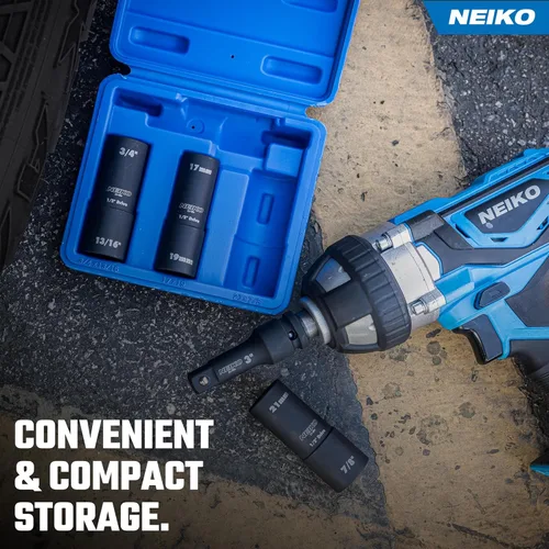 Vista 4 de NEIKO 02281B Juego de llaves de vaso de impacto de 1/2 pulgada 4 piezas SAE y MM Barra de extensión de 3 pulgadas Acero Cr-Mo Servicio