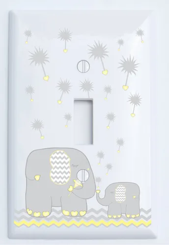 Vista 4 de Cubiertas de placas de interruptor de luz de elefante de diente de león gris y morado/doble palanca/decoración de guardería de elefante