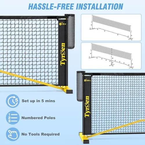 Vista 7 de Portable Pickleball Net for Driveway, 22 FT Regulation Size & 11 FT Half Court Size Pickle Ball Net with Ball Collector, 2-in-1 Pickle Ball Net with