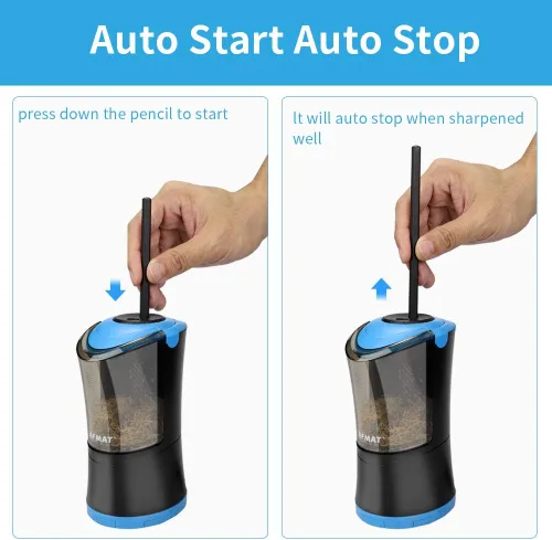 Vista 5 de AFMAT Sacapuntas eléctrico de punta larga, 2 agujeros, afilado rápido y parada automática, punta larga de 0.315-0.669 in, sacapuntas recargable