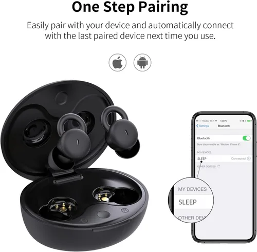 Vista 7 de Auriculares para dormir con micrófono TWS Bluetooth para dormir, IPX6, impermeables, bloquean el ruido, ligeros, cómodos y pequeños auriculares
