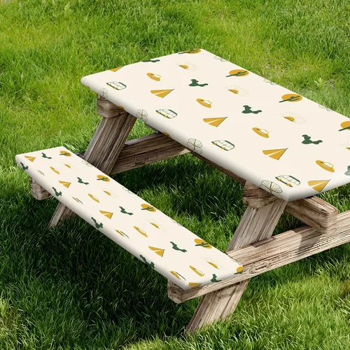 Vista 12 de Funda para Mesa de Picnic y Fundas para Bancos, Mantel Ajustado con Borde Elástico, Resistente al Agua y Aceite, para Exteriores, Jardín, Camping