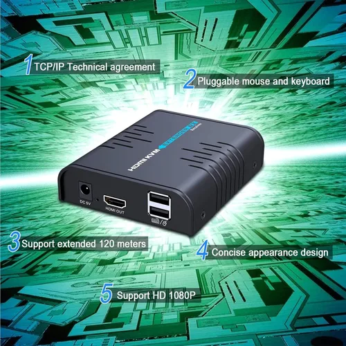 Vista 7 de AGPTEK Extensor KVM USB HDMI sobre cable Ethernet de un solo gato 5/5E/6/7 - Extensión de señal de hasta 393.7 ft/365 pies - Soporte USB