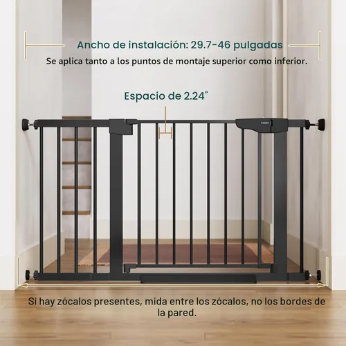 Vista 2 de Cumbor Puerta para bebés de 29.7 a 46 pulgadas para escaleras, ganadora de los premios Mom's Choice Awards - Puerta para perros con cierre