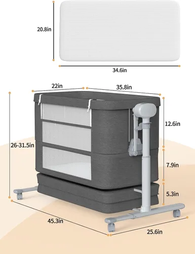 Vista 7 de Moisés mecedor eléctrico para bebé, 4 en 1, cuna de noche con ruedas, moisés automático con control remoto, cuna en cama recién nacido con ajuste