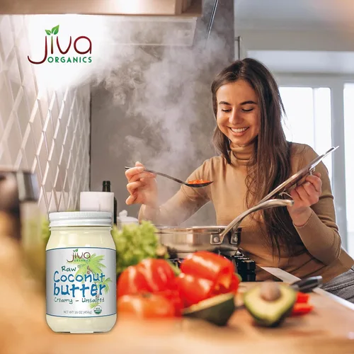 Vista 7 de Manteca de coco orgánica sin procesar, frasco de 16 onzas, de Jiva Organics