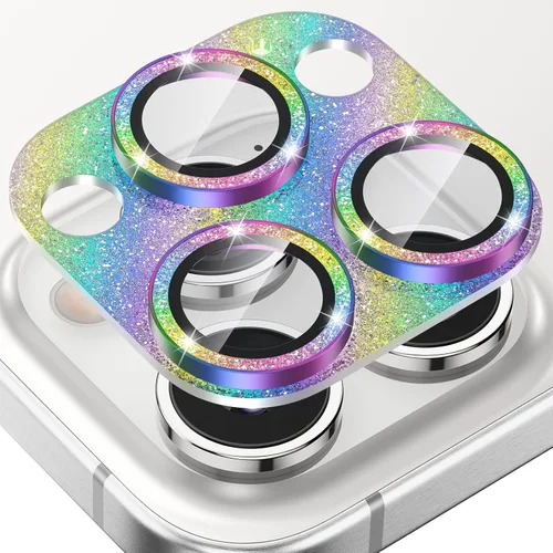 Vista 25 de Tensea Protector de lente de cámara para iPhone 16 Pro/iPhone 16 Pro Max/iPhone 15 Pro/iPhone 15 Pro Max, cubierta de vidrio templado de aleación