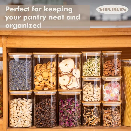 Vista 2 de 6 recipientes rectangulares de vidrio con tapas, tarros de vidrio con tapas, tarros transparentes de almacenamiento de alimentos, recipiente pequeño