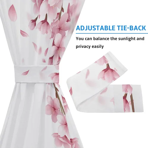 Vista 5 de Cortinas de primavera rosa Sakura con luz lateral francesa para puerta delantera, ventana, puerta de 25 x 40 pulgadas, cortina de panel de cortina