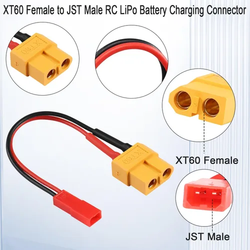 Vista 3 de QIANRENON XT60 hembra a JST macho RC LiPo Conector de carga de batería Convertidor 22AWG JST Plug a XT60 Socket ESC Cable adaptador