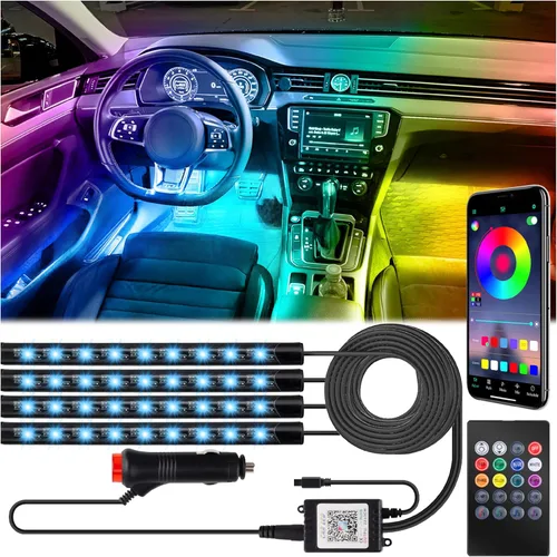 Vista 8 de BFXM Luces interiores de automóvil, tira de luces LED de 12 V con adaptador de encendedor de cigarrillos, aplicación y control remoto