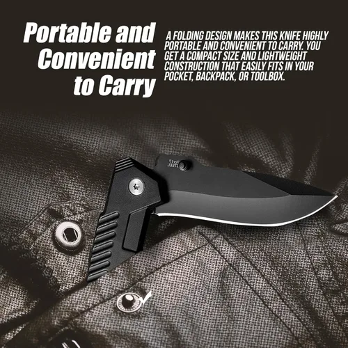 Vista 3 de AOSILEY Cuchillo plegable de bolsillo con hoja de bloqueo puntual de acero inoxidable y multiherramienta ligera con bloqueo trasero para camping