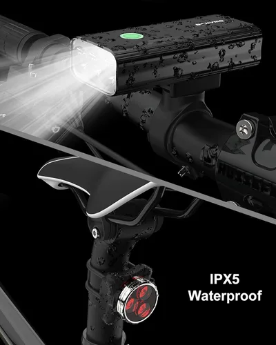 Vista 6 de Luces de bicicleta para conducción nocturna, luz de bicicleta de 6400 mAh delantera y trasera, USB C recargable, súper brillante, 1200 lúmenes