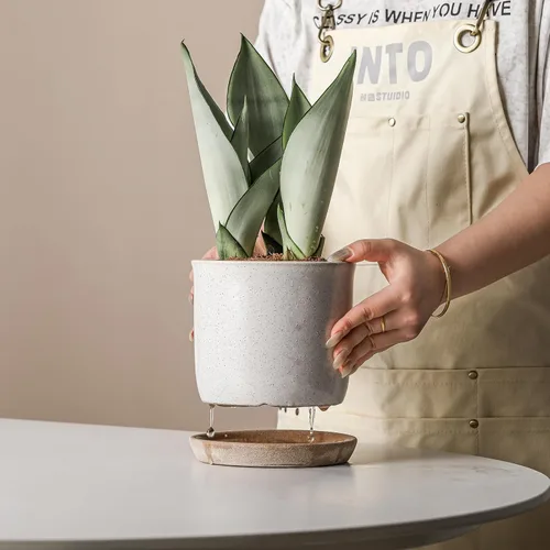 Vista 68 de Macetas de 5.8 pulgadas: maceta de cerámica con orificio de drenaje y platillo - Maceta para plantas de interior y exterior - Diseño con cuentas